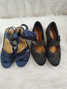 Rockport Black Leather Sandals + Clarks Blue Sandals Bundle Women’s Size 7.5